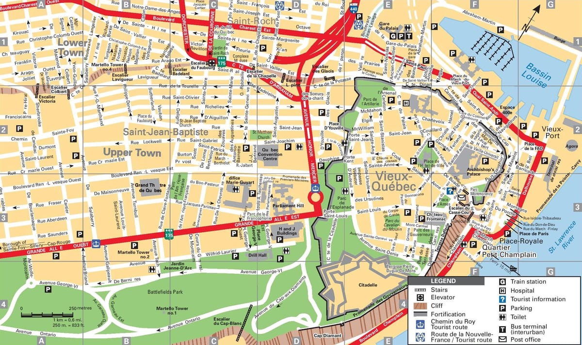 Quebec City τουριστικά αξιοθέατα χάρτης