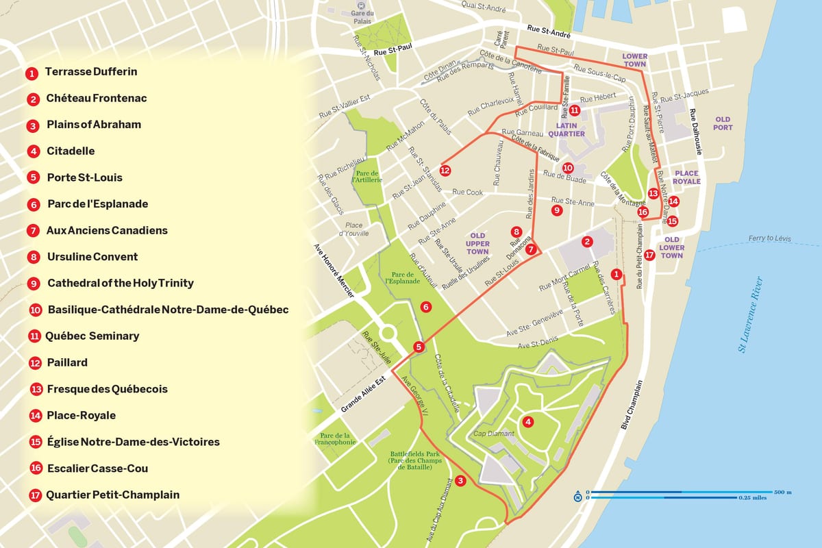 Χάρτης της Πόλης Quebec city hop on hop off