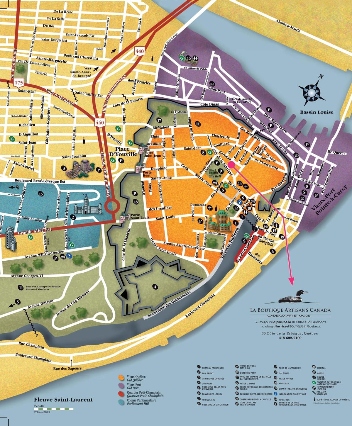 Χάρτης της Πόλης Quebec city sightseeing 